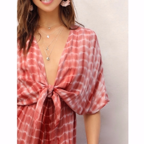 Bohemian Red Front tie Tie Dye wide leg Jumpsuit - Picture 4 of 5